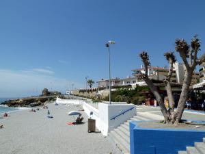 a beach with a tree and people on the beach at EDIFICIO SUR in Nerja