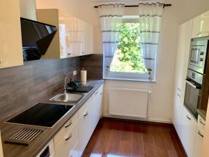 a small kitchen with a sink and a window at Classic Kian in Hannover