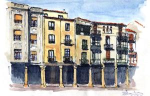 un dibujo de un edificio en una ciudad en Corrillo Suite Plaza Mayor - Parking opcional, en Salamanca