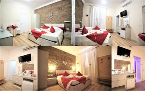 a collage of four pictures of a hotel room at Freedom Love B&B in Rome