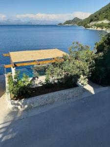 ein Gebäude neben einem Wasserkörper mit Blumen in der Unterkunft Guest House Matana in Sobra