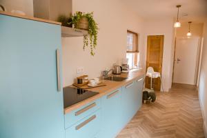 eine Küche mit Spüle und Arbeitsplatte in der Unterkunft Beachhouse Anna, 1 minute walk to the beach and centre of Katwijk, Free private parking next to the house ! in Katwijk aan Zee + 19 Fotos