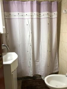 cortina de ducha en el baño con lavamanos en Bellas Artes en La Plata