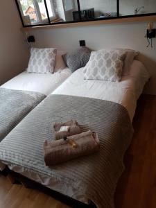 two beds sitting next to each other in a bedroom at STUDIO 21 M2 TOUT EQUIPE in Modane