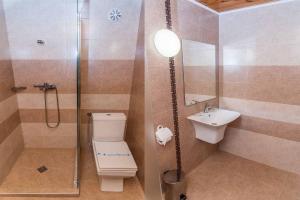 a bathroom with a shower and a toilet and a sink at Hotel Paradise Place in Kalofer