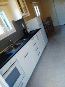 a kitchen with a sink and a white refrigerator at Botzoris Apartments in Sidari