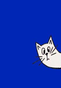 a drawing of a white cat on a blue background at Charmantes Apartment in Bern