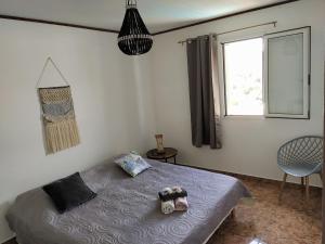 a bedroom with a bed and a window at Spacieux appart T3 à st gilles les bains 80 m2, grande varangue, plage in Saint-Gilles-les-Bains