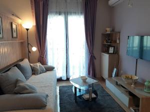Una sala de estar con un sofá y un televisor. en Idea Podstrana, en Podstrana