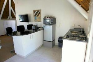 eine kleine Küche mit einem Herd und einer Mikrowelle in der Unterkunft Alimatha Guest Suite in Marina Glades