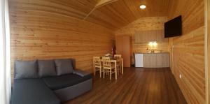 a living room with a couch and a kitchen at Willa Aleksander in Rewal