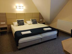sypialnia z dużym łóżkiem z 2 poduszkami w obiekcie NA BYSTRYM w Zakopanem