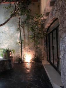 a room with a wall with plants and a door at Hotel Don Faustino in Bernal