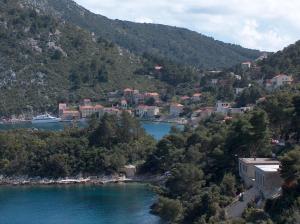 a view of a town and a river with trees at Apartments "Villa Mungos" Sobra in Sobra