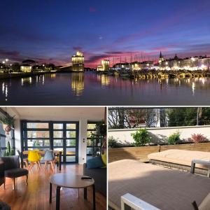 uma colagem de fotos de uma casa com vista para um rio em Le Petit Caillebotis em La Rochelle