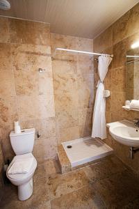 La salle de bains est pourvue de toilettes et d'un lavabo. dans l'établissement Hôtel Bel Azur, à Six-Fours-les-Plages