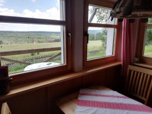 Zimmer mit 2 Fenstern und Blick auf die Landschaft in der Unterkunft Auerberg Blick in Hainfeld