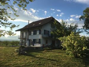 une grande maison blanche avec une grande cour dans l'établissement B&B Domaine En Trembley, à Commugny