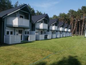 a row of houses on a grass field at Domki Pod Wydmami in Międzywodzie