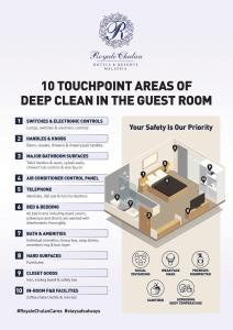 un diagrama de las zonas de arrastre de la limpieza profunda en la habitación en The Royale Chulan Hyde Park Hotel en Londres