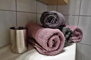 sterta ręczników na zlewie w obiekcie Appartement Spath w Kaprunie +37 zdjęć