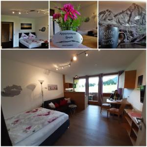 kolaż zdjęć sypialni i salonu w obiekcie Appartement Spath w Kaprunie