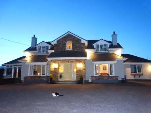 um gato deitado no chão em frente a uma casa em Dunlavin House - Aidan OBrien em Dingle