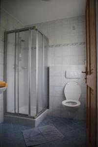 a bathroom with a shower and a toilet at Haus Obermoser in Flachau