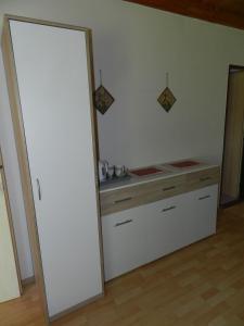 een keuken met een aanrecht en een wastafel in de kamer bij Penzion Lukov in Lukov