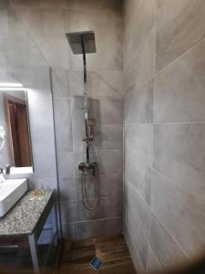 ein Bad mit einer Dusche und einem Waschbecken in der Unterkunft Luxurious Studios Nani in Kranewo