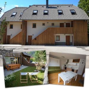 two photos of a house before and after being remodeled at APARTMENT ALPIN BOVEC in Bovec