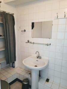 ein Bad mit einem Waschbecken und einem Spiegel in der Unterkunft STUDIOS MAGUI in Ax-les-Thermes