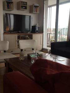 布宜諾斯艾利斯的住宿－Lo de Mario al rio，客厅配有桌子和大电视
