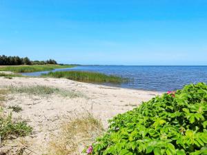 Husbyにある20 person holiday home in Ulfborgのピンクの花と水のビーチ