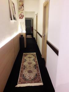 a hallway with a rug on the floor and a hallway with at Hotel Vittoriano in Turin