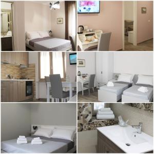 un collage di foto di una camera da letto e di un bagno di L'Acchiappasogni Vesuviano Guest House a Portici