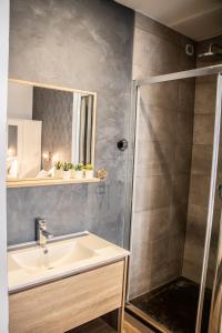 y baño con lavabo y ducha. en Suite & Lake - Proche du Lac d'Annecy, en Annecy