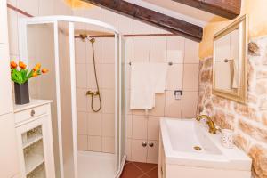 a bathroom with a sink and a shower at Casa Ghedda in Gedići +11 photos