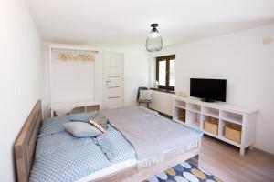 מיטה או מיטות בחדר ב-Apartmán Albert v Spa dedinke