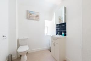 a bathroom with a toilet and a sink at Riverside Cottage in Barnstaple