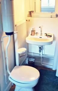 een badkamer met een wit toilet en een wastafel bij maison de campagne in La Celle-Saint-Cyr