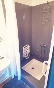 ein Bad mit einer Dusche und einem Waschbecken in der Unterkunft maison de campagne in La Celle-Saint-Cyr