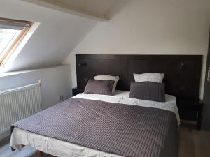 ein Schlafzimmer mit einem großen Bett und einem Fenster in der Unterkunft Appartements Bon Secours in Bon-Secours