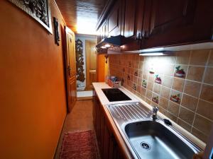 a kitchen with a sink and a stove at Vila Viktoria in Štôla +42 photos