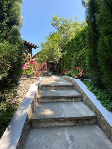 a group of stone steps in a garden at Guest House Kiparis in Miskhor