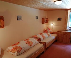 een slaapkamer met 2 bedden in een kamer bij Ferienwohnung Waldhaus in Sankt Gallenkirch