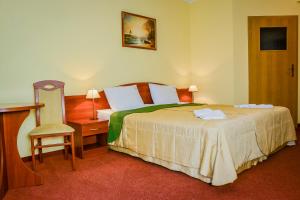 a bedroom with a bed and a desk and a chair at Villa Sylvia in Dźwirzyno