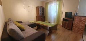 a living room with a couch and a television at Apartments New Charming in Senj