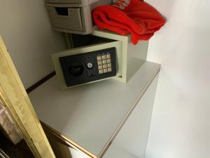 a microwave oven sitting on top of a counter at Vintage, Circus Holiday Home in Mablethorpe