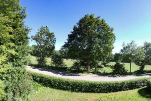 un chemin sinueux dans un parc planté d'arbres et de buissons dans l'établissement Pension zur Post, à Eutin